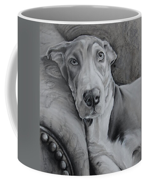 Puppy Coffee Mug featuring the drawing Oakley by Jean Cormier