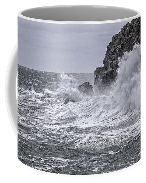Quoddy Head State Park Coffee Mug featuring the photograph Ocean Surge at Gulliver's by Marty Saccone