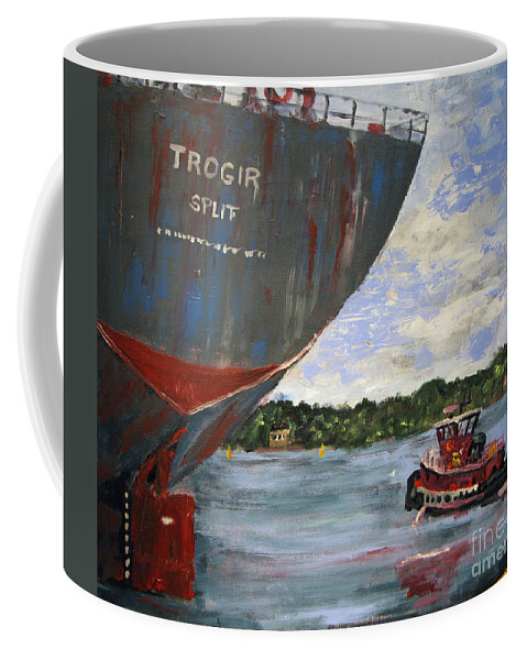 #tugboats #morantugs Coffee Mug featuring the painting Off to Work by Francois Lamothe