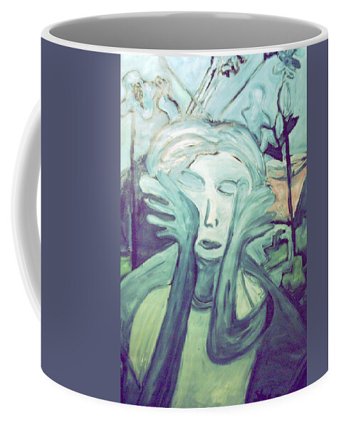 Blue Coffee Mug featuring the painting Oh No by Shea Holliman