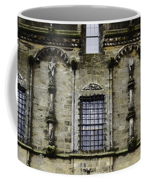 Action Coffee Mug featuring the digital art Oil Painting - Renaissance styled statues on Royal Palace in Stirling Castle by Ashish Agarwal