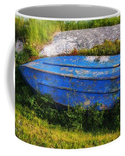 Old Coffee Mug featuring the photograph Old blue boat by Garry Gay