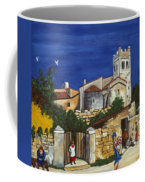 Mediterranean Art Coffee Mug featuring the painting Old Church And Flower Girl by William Cain