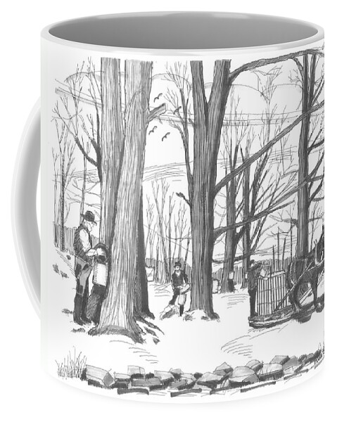 Maple Syrup Coffee Mug featuring the drawing Old Fashioned Maple Syruping by Richard Wambach
