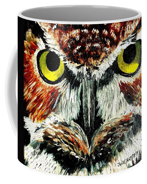 Owl Coffee Mug featuring the painting Old Meany by Julie Brugh Riffey