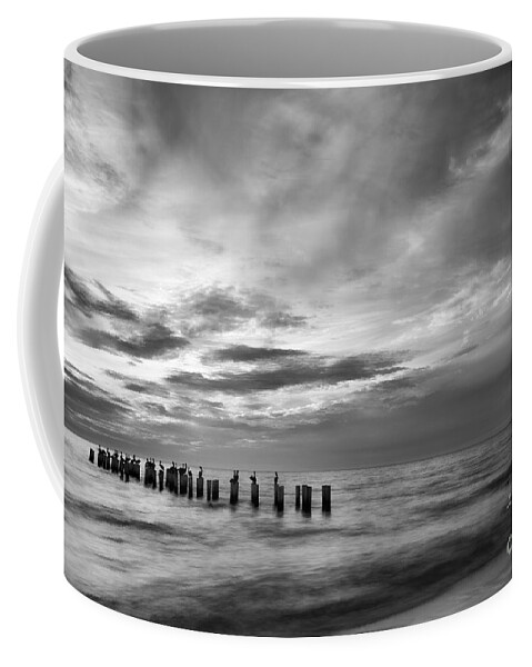 Old Naples Pier Coffee Mug featuring the photograph Old Naples pier in black and white by Paul Quinn