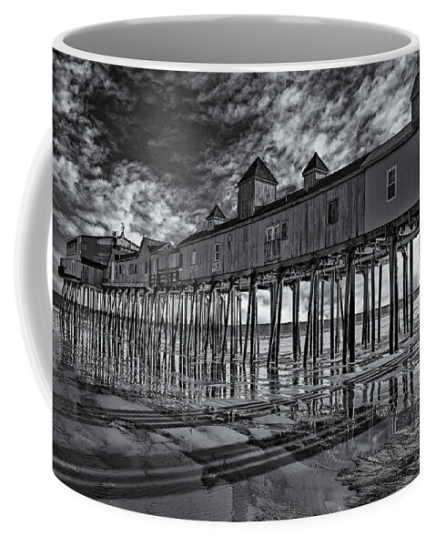 Old Orchard Beach Coffee Mug featuring the photograph Old Orchard Beach Pier BW by Susan Candelario