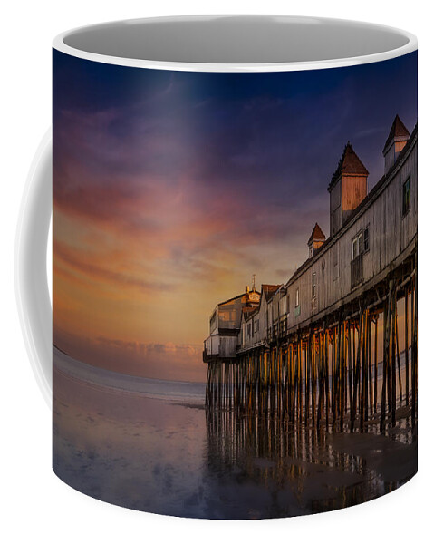 Old Orchard Beach Coffee Mug featuring the photograph Old Orchard Beach Pier Sunset by Susan Candelario