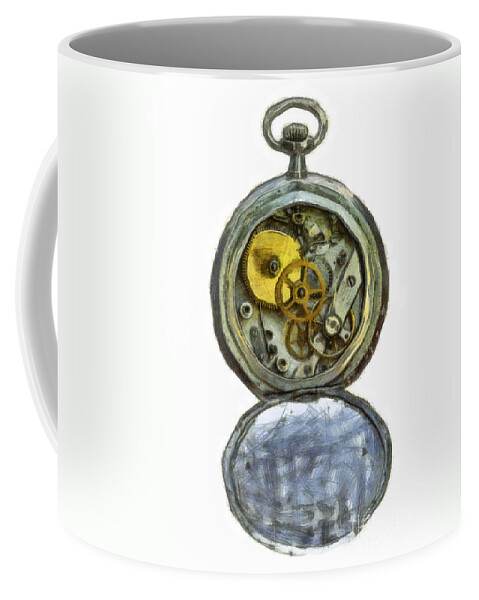 Antique Coffee Mug featuring the digital art Old Pocket Watch by Michal Boubin