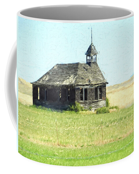  Coffee Mug featuring the digital art Old Schoolhouse in Eastern Washington 2 by Cathy Anderson