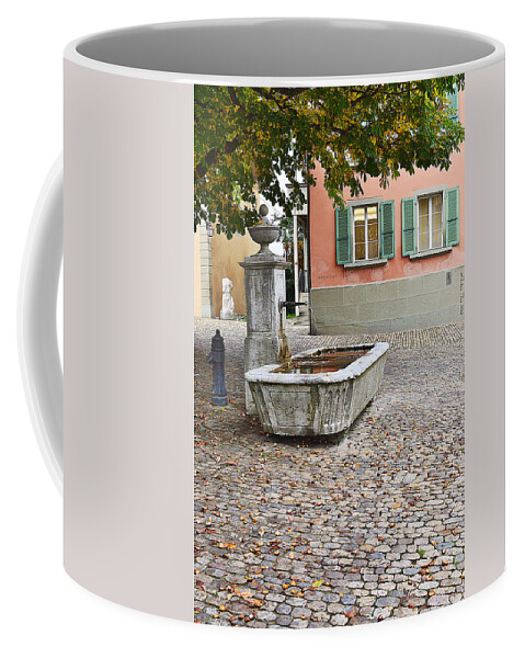 Small Square Coffee Mug featuring the photograph Old town fountain by Felicia Tica