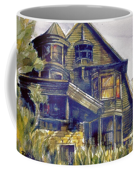 Old Victorian Home In Northern Illinois Watercolor Painting Coffee Mug featuring the painting Old Victorian Home by Robert Birkenes