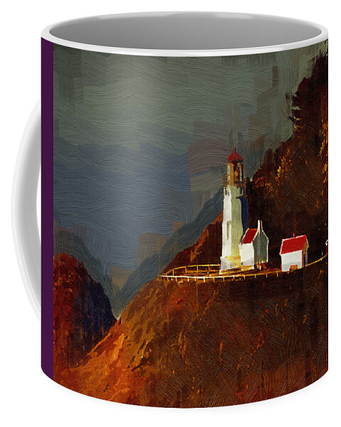 Lighthouse Coffee Mug featuring the painting On The Bluff by Kirt Tisdale