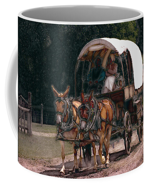 Covered Wagon Coffee Mug featuring the digital art On the Bozeman Trail by Kae Cheatham