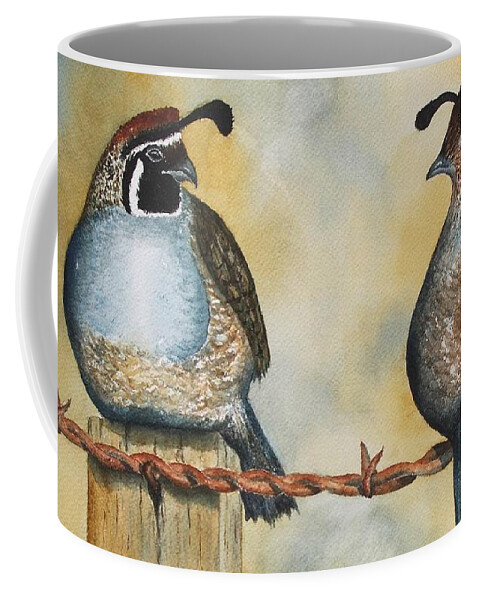 Quail Coffee Mug featuring the painting On the Lookout by Lyn DeLano