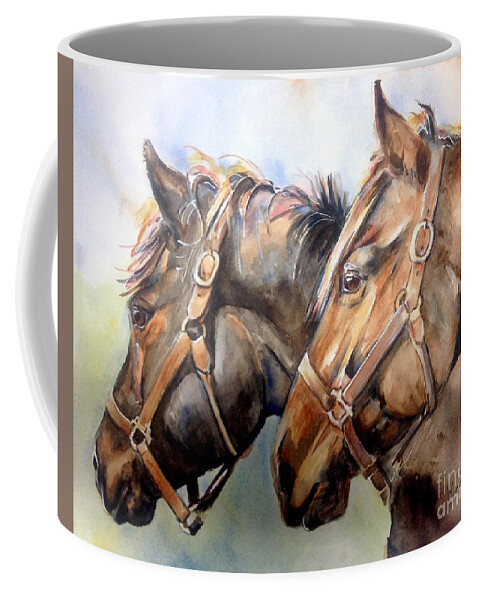 Horse Art Coffee Mug featuring the painting Horse in watercolor On Watch by Maria Reichert
