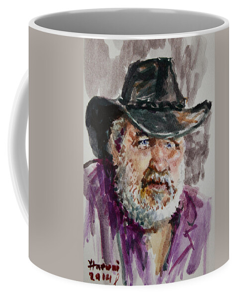 One Eyed Cowboy Coffee Mug featuring the painting One Eyed Cowboy by Ylli Haruni