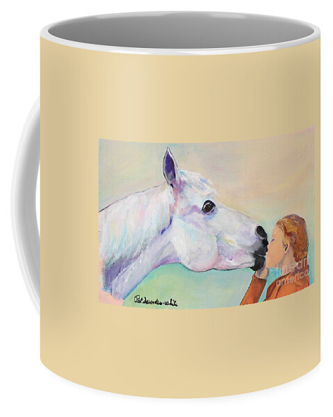 Pat Saunders-white Coffee Mug featuring the painting Opies' Kiss by Pat Saunders-White