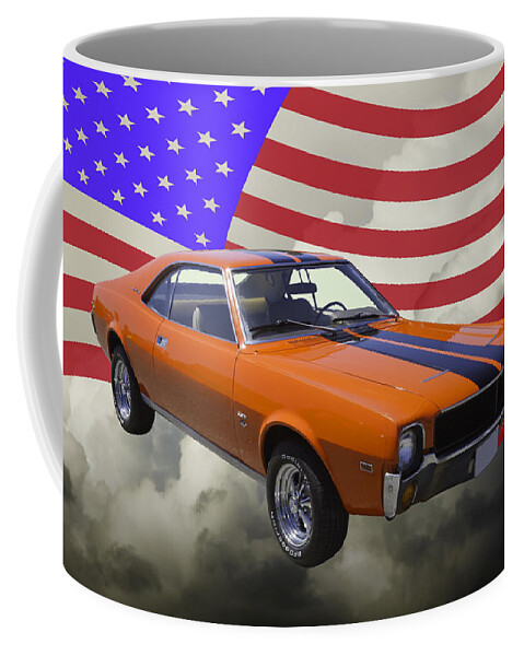 Car Coffee Mug featuring the photograph Orange 1969 AMC Javlin Car and American Flag by Keith Webber Jr