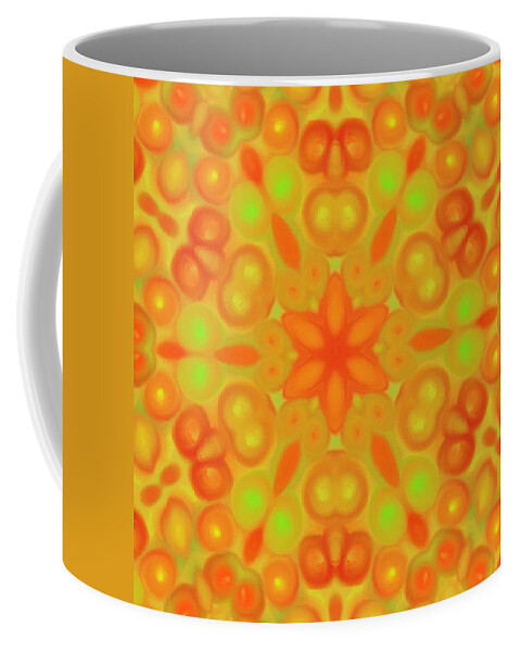 Digital Art Coffee Mug featuring the digital art Orange Flower Mandela by Karen Buford