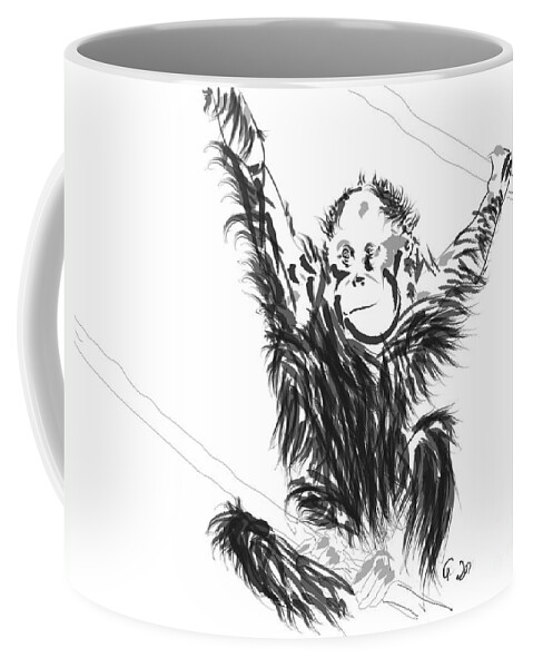 Wildlife Coffee Mug featuring the painting Orangutan baby by Go Van Kampen