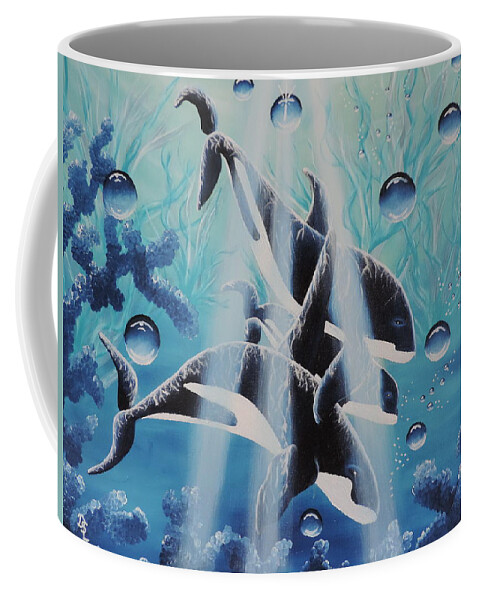 Ocean Coffee Mug featuring the painting Orcan Family by Dianna Lewis