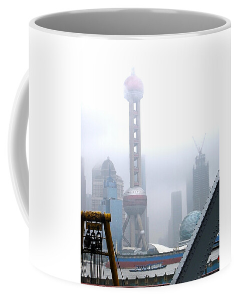Oriental Pearl Tower Coffee Mug featuring the photograph Oriental Pearl Tower Under Fog by Nicola Nobile