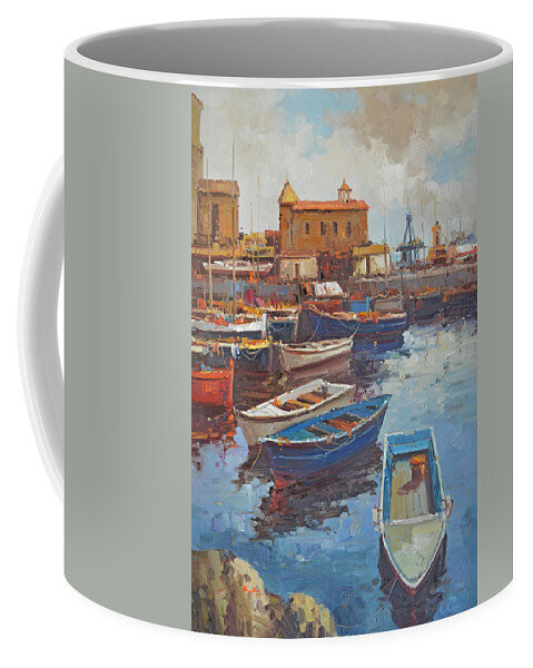 Oil Painting Coffee Mug featuring the painting Original Impressional Painting Art - Seasport by Hongtao Huang
