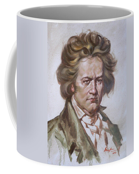Oil Painting Coffee Mug featuring the painting Original Oil Painting - Portrait Of Beethoven #16-2-5-22 by Hongtao Huang