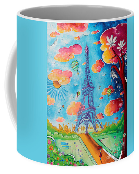 Paris Coffee Mug featuring the painting Original Paris Eiffel Tower Pop Art Style Painting Fun and Chic by Megan Duncanson by Megan Aroon