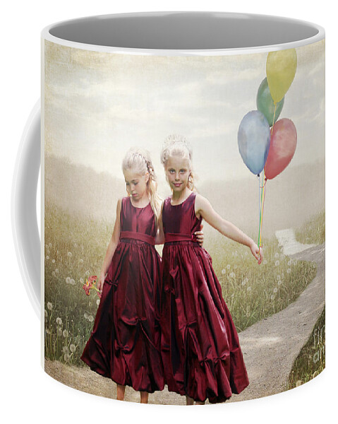 Beautiful Coffee Mug featuring the digital art Our hearts say we're friends by Linda Lees