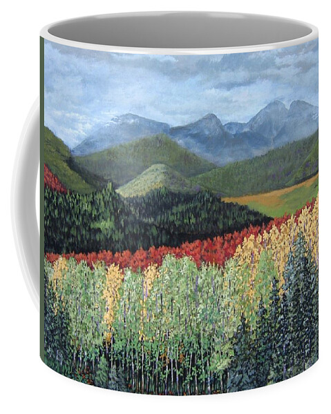 Landscape Coffee Mug featuring the painting Over the Hills and Through the Woods by Suzanne Theis