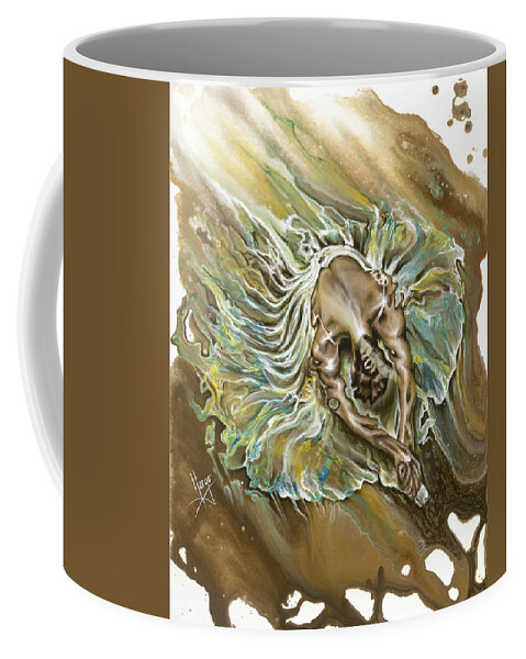Green Coffee Mug featuring the painting Overcome by Karina Llergo