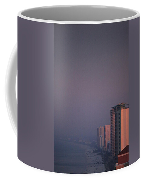 Pink Coffee Mug featuring the photograph Panama City Beach in the morning mist by Jennifer E Doll