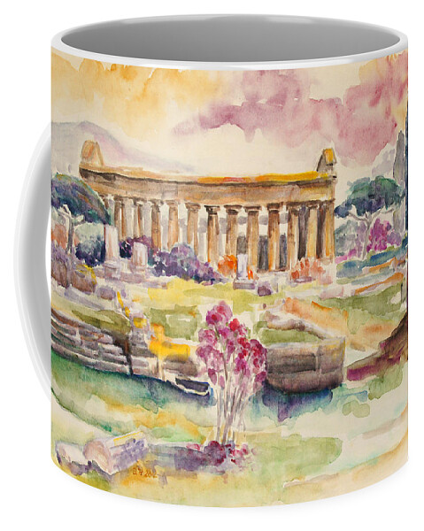 Barbara Pommerenke Coffee Mug featuring the painting Paestum In Spring by Barbara Pommerenke