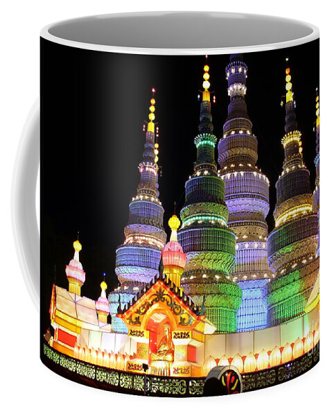 Chinese Lantern Festival Coffee Mug featuring the photograph Pagoda Lantern Made with Porcelain Tableware by Lingfai Leung