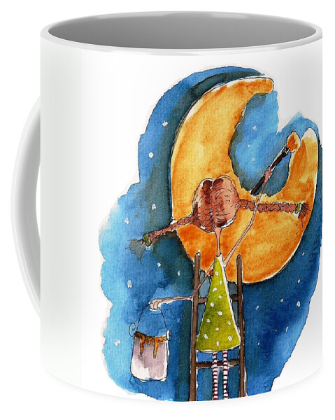 Whimsical Coffee Mug featuring the painting Painting the full moon by Lucia Stewart