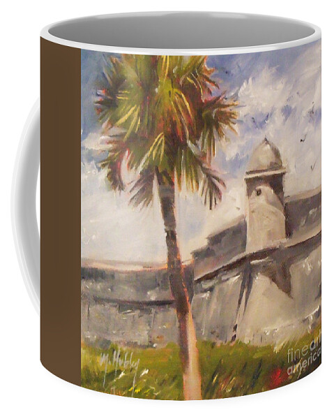 Fort Coffee Mug featuring the painting Palm at St. Augustine Castillo Fort by Mary Hubley