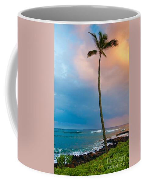 Hawaii Coffee Mug featuring the photograph Palm tree at sunset. by Don Landwehrle