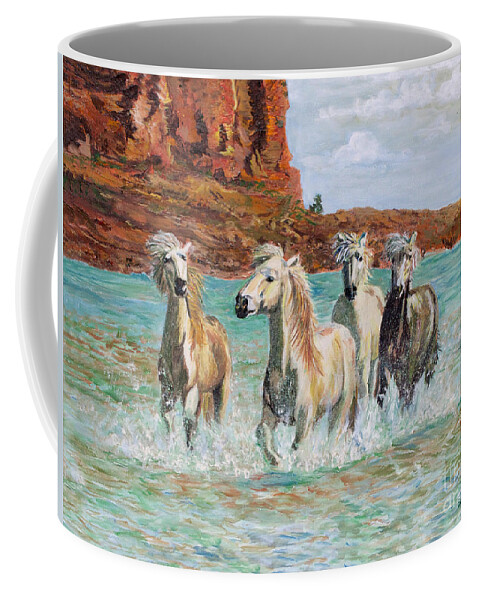 Horses Coffee Mug featuring the painting Palominos All by Sarabjit Singh