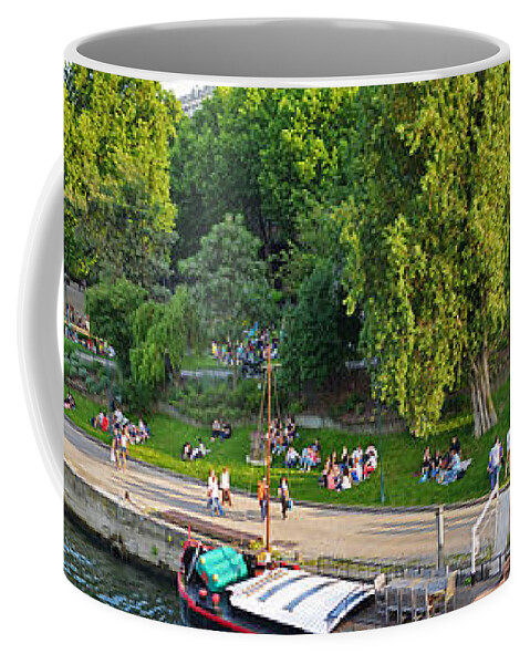 Paris Coffee Mug featuring the photograph Panoramic of the Seine River Beautiful day by Toby McGuire
