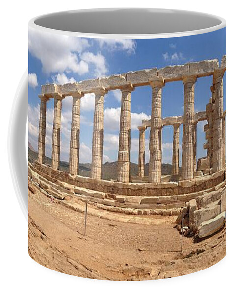 Temple Of Poseidon Coffee Mug featuring the photograph Panoramic Of The Temple Of Poseidon by Denise Railey