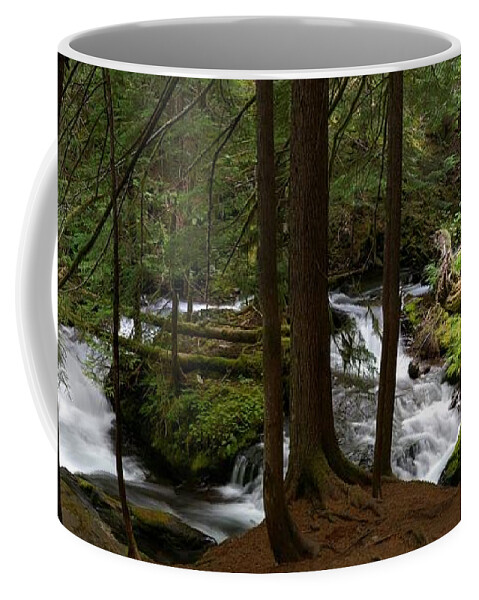Big Lava Bed Coffee Mug featuring the photograph Panther Creek Panorama- Washington by Rick Bures