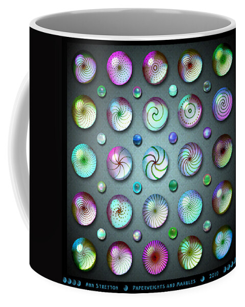 Blue Coffee Mug featuring the digital art Paperweights and Marbles by Ann Stretton