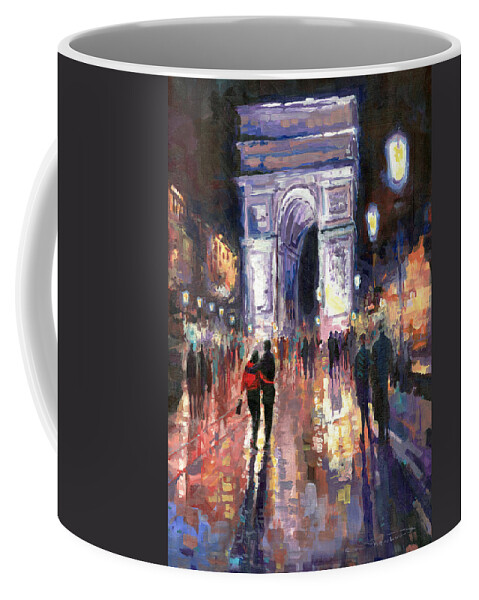 Acrilik On Canvas Coffee Mug featuring the painting Paris Miting Point Arc de Triomphie by Yuriy Shevchuk