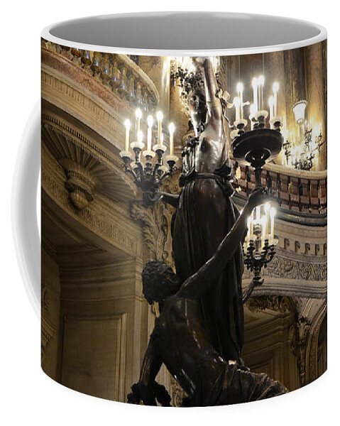 Paris Coffee Mug featuring the photograph Paris Opera House Grand Staircase and Chandeliers - Paris Opera Garnier Statues and Architecture by Kathy Fornal