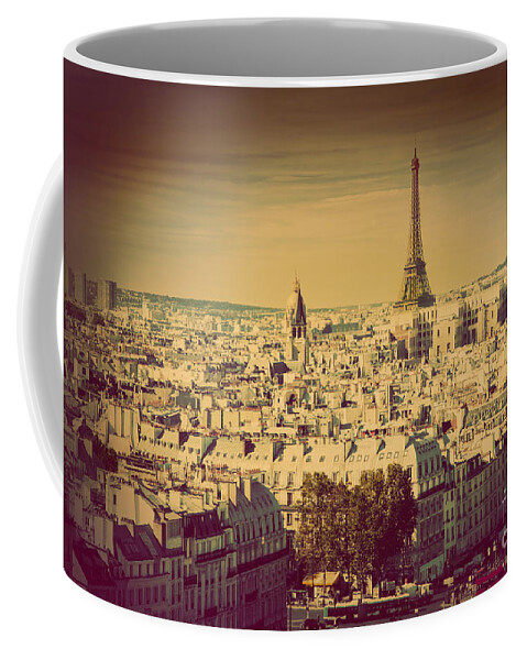 City Coffee Mug featuring the photograph Paris panorama France retro by Michal Bednarek