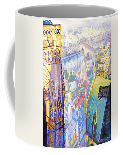 Acrilic On Canvas Coffee Mug featuring the painting Paris Shadow Notre Dame de Paris by Yuriy Shevchuk