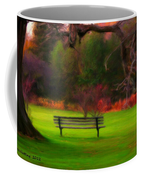 Autumn Coffee Mug featuring the painting Park Bench by Bruce Nutting
