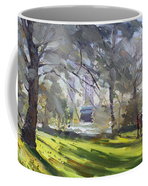 Perk Coffee Mug featuring the painting Park by Niagara Falls River by Ylli Haruni